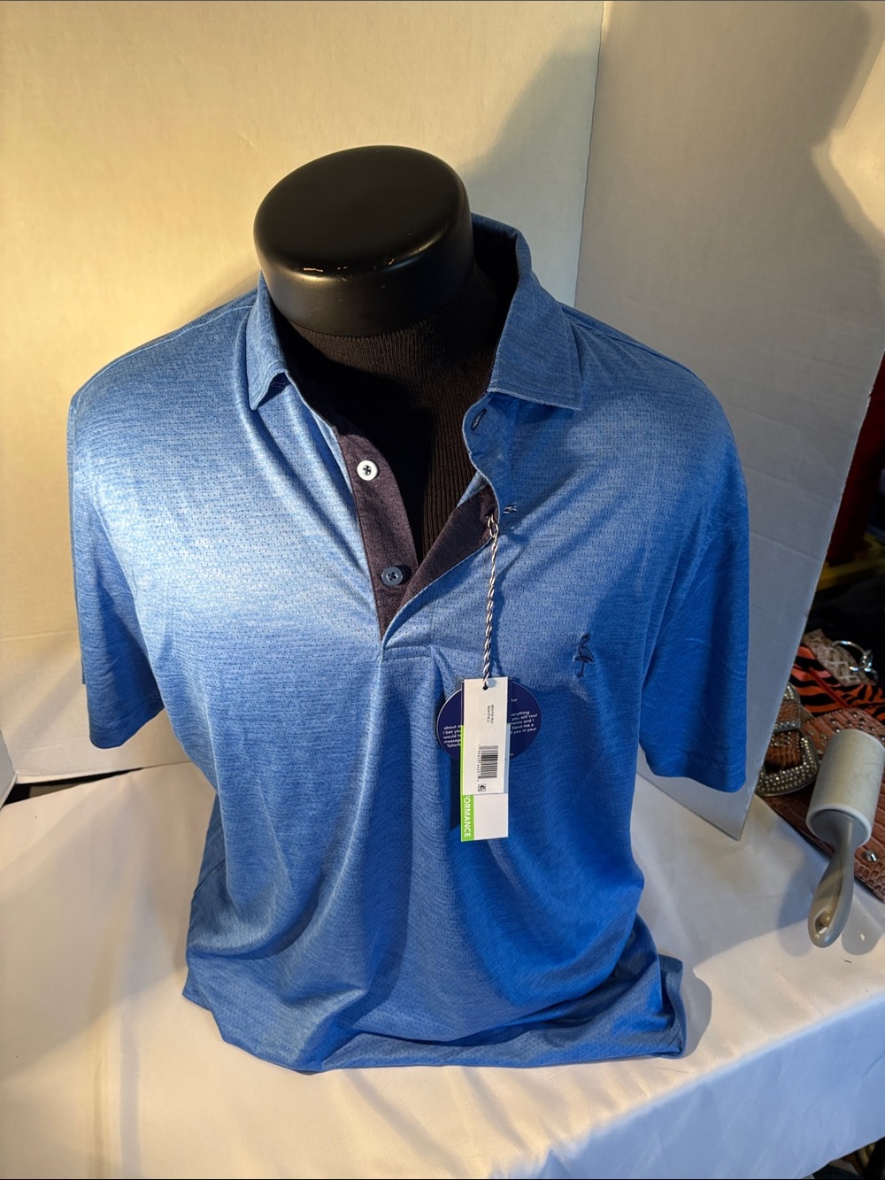 Tailorbyrd Men's Heathered Blue Polo with Navy Contrast Placket